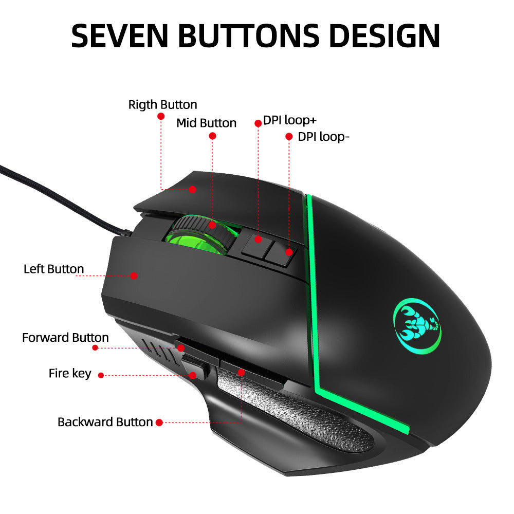 Wired Gaming Mouse – 6400 DPI Adjustable, RGB Lighting, High-Precision USB Computer Mouse